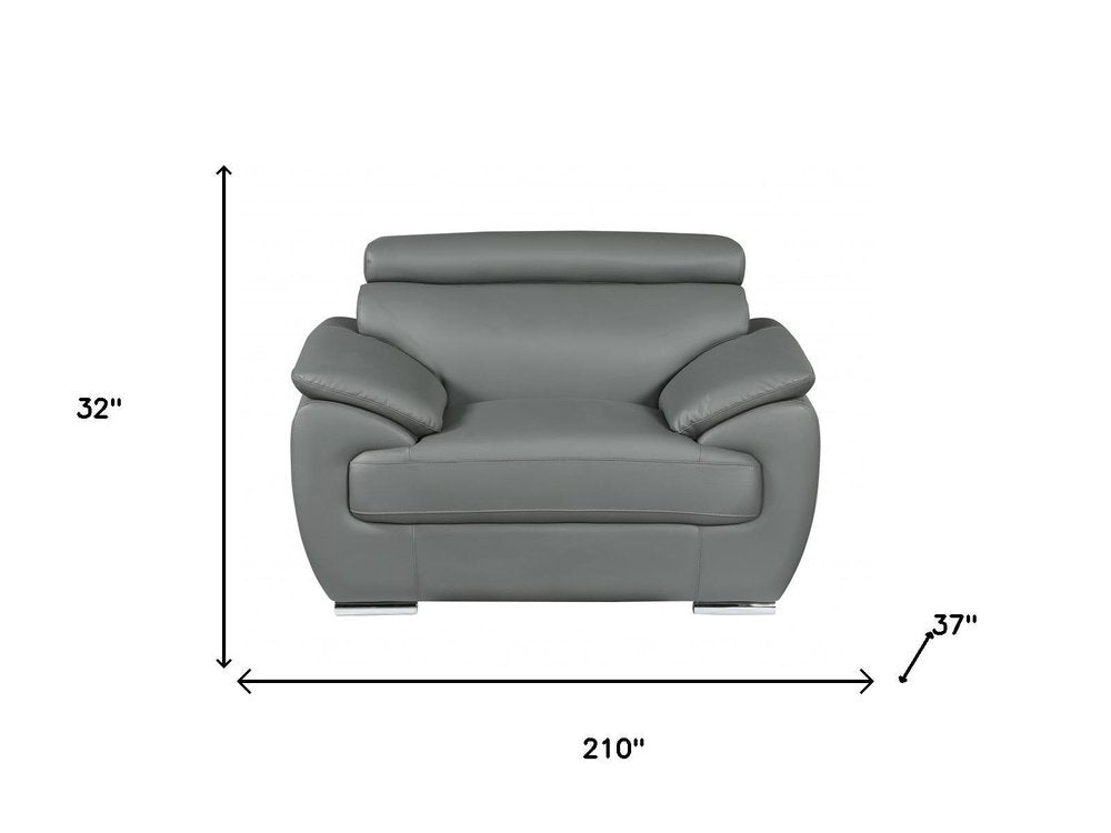 Three Piece Indoor Gray Genuine Leather Six Person Seating Set