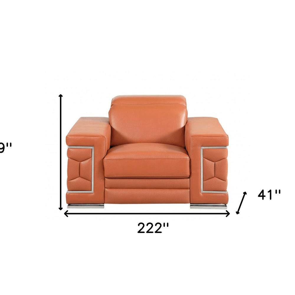 Three Piece Indoor Camel Italian Leather Six Person Seating Set