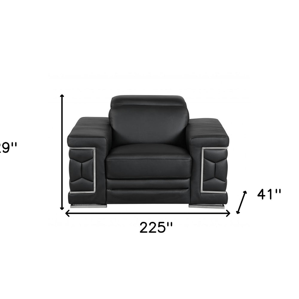 Three Piece Indoor Black Italian Leather Six Person Seating Set
