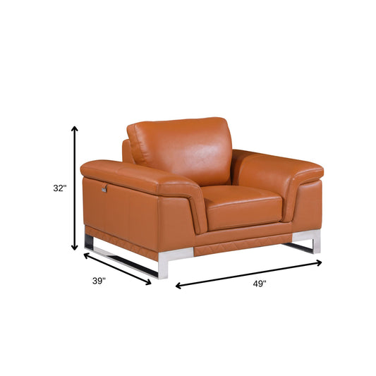 Three Piece Indoor Camel Italian Leather Six Person Seating Set