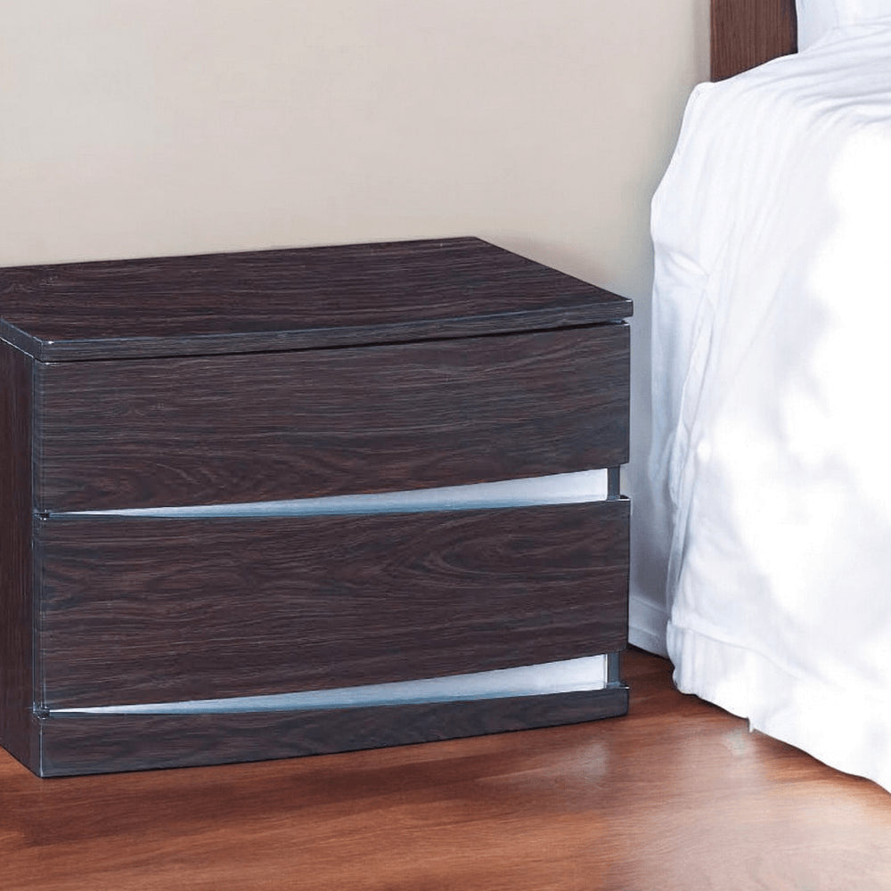 17" Dark Brown Two Drawers Manufactured Wood Mirrored Nightstand