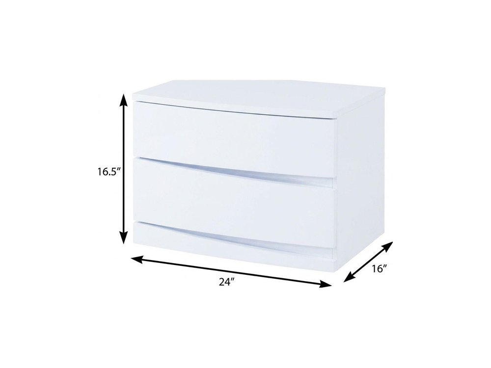 17" White Two Drawers Manufactured Wood Mirrored Nightstand