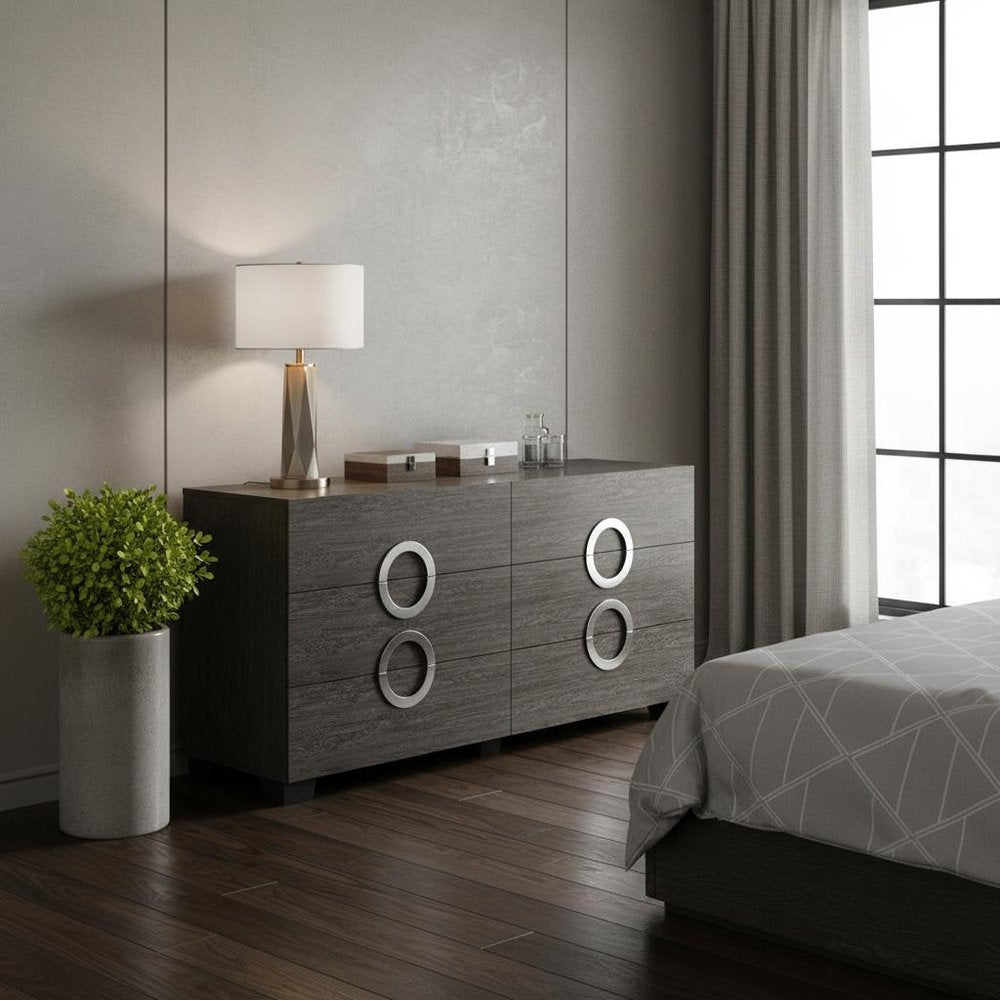 62" Gray Solid Wood Six Drawer Double Dresser