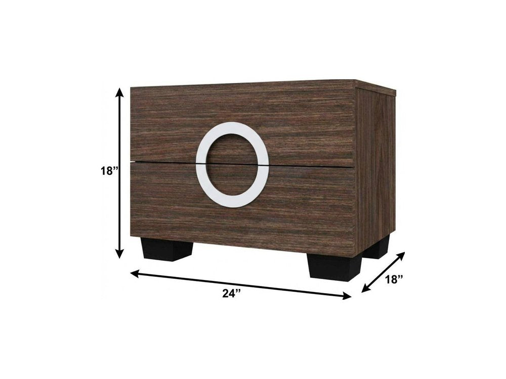 18" Brown Two Drawers Manufactured Wood Mirrored Nightstand