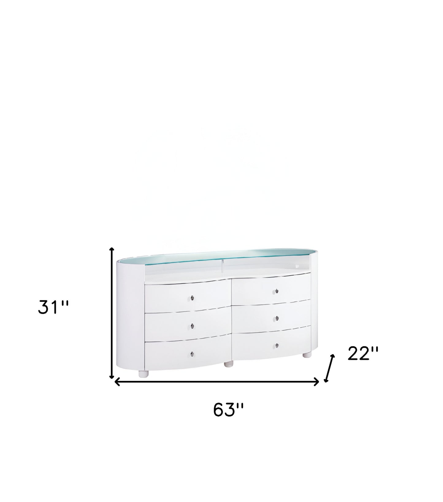 63" White Wood Six Drawer Double Dresser