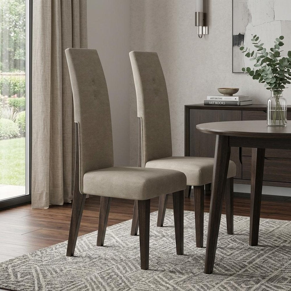 Set of Two Brown And Espresso Upholstered Microfiber Dining Side Chairs