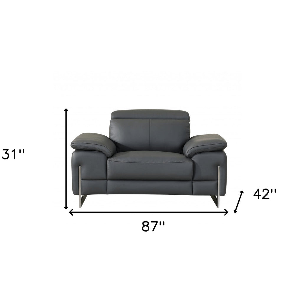 Three Piece Indoor Dark Gray Italian Leather Six Person Seating Set