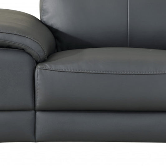 87" Gray And Silver Faux Leather Club Chair