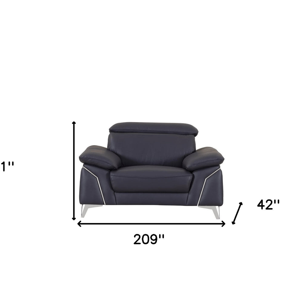 Three Piece Indoor Blue Italian Leather Six Person Seating Set