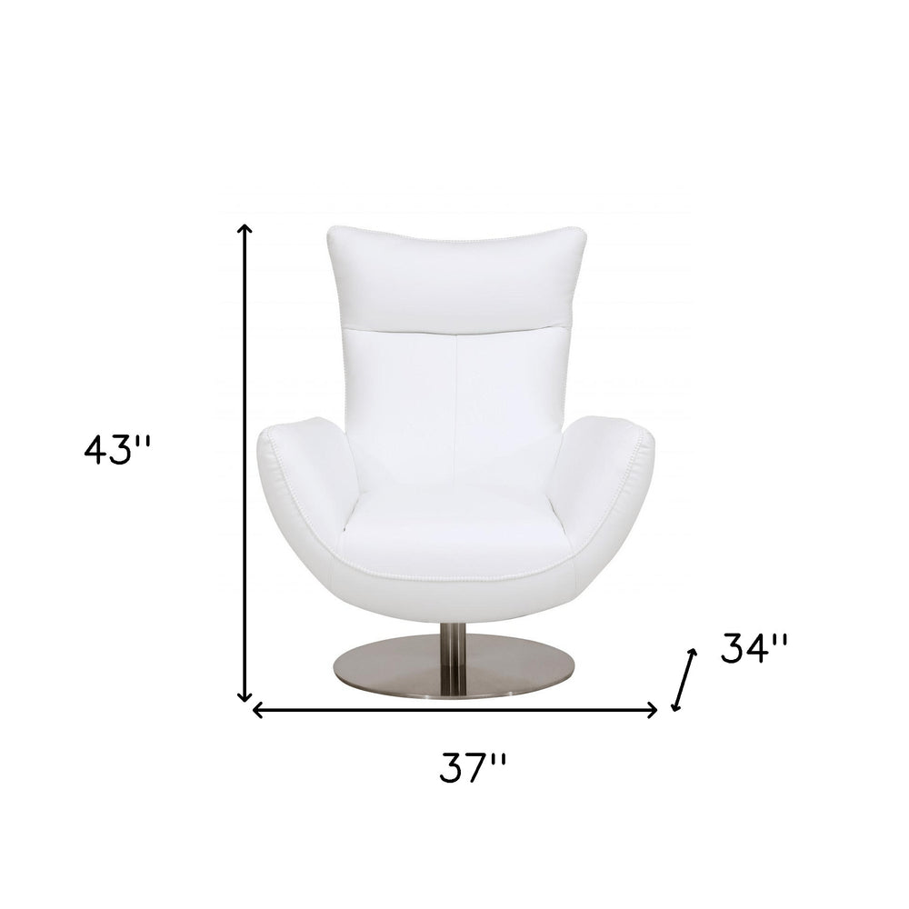 37" White And Silver Genuine Leather Lounge Chair