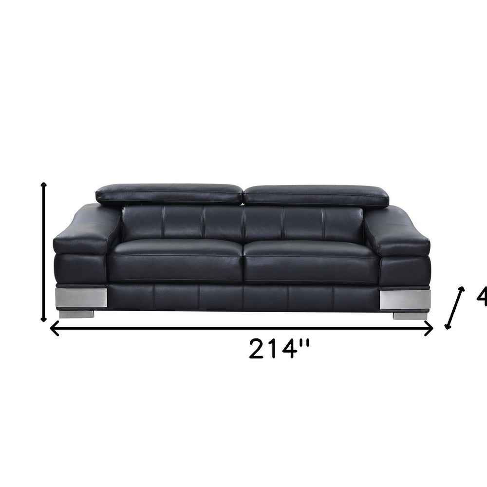Three Piece Indoor Black Italian Leather Six Person Seating Set