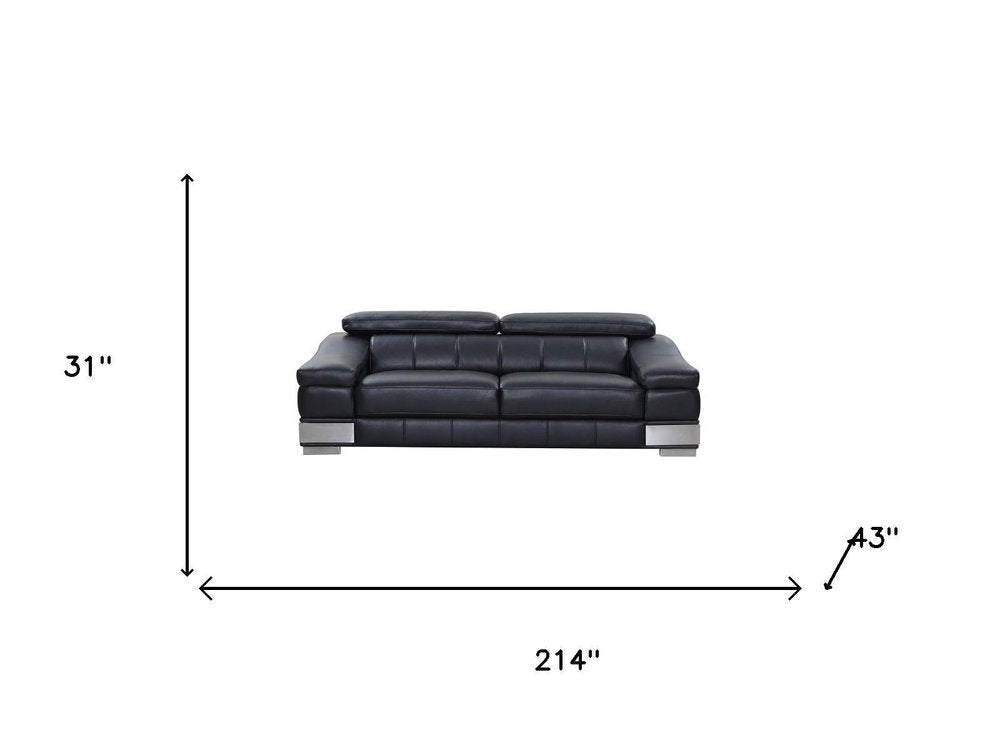 Three Piece Indoor Black Italian Leather Six Person Seating Set