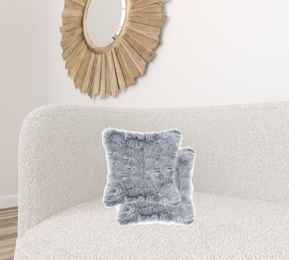 18" X 18" X 5" Grey Faux Fur Pillow 2 Pack
