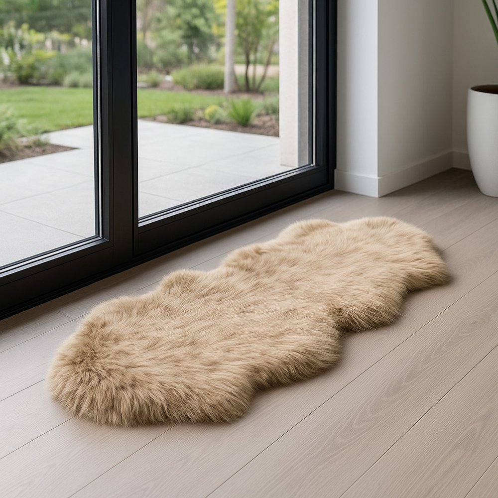 6' Tan Faux Sheepskin Washable Area Rug