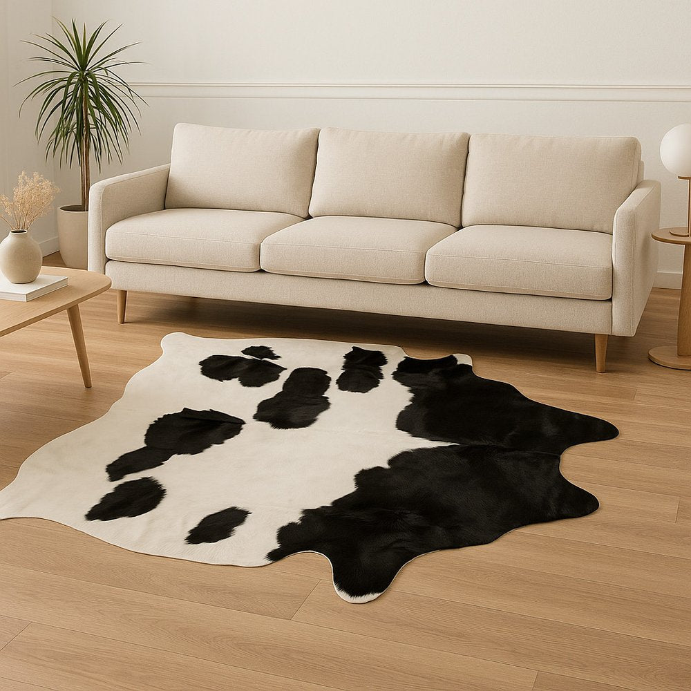 6' X 7' Black And White Cowhide Cowhide Print Area Rug