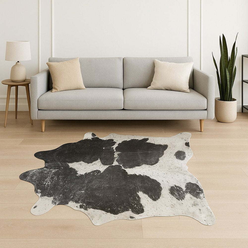 6' X 7' Black And Silver Cowhide Cowhide Print Area Rug