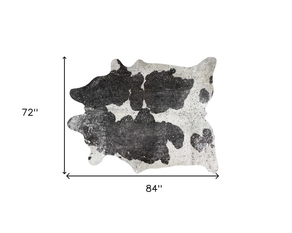 6' X 7' Black And Silver Cowhide Cowhide Print Area Rug