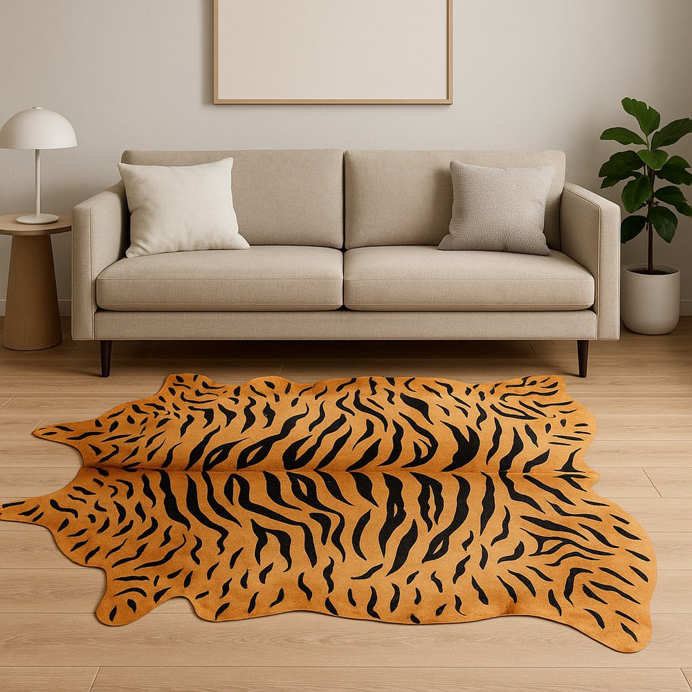 6' X 7' Brown And Black Cowhide Tiger Print Area Rug