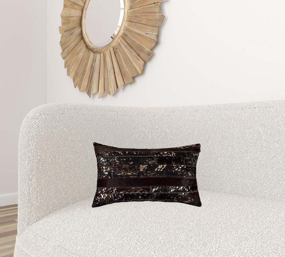 12" X 20" Gray and Silver Striped Cowhide Lumbar Throw Pillow