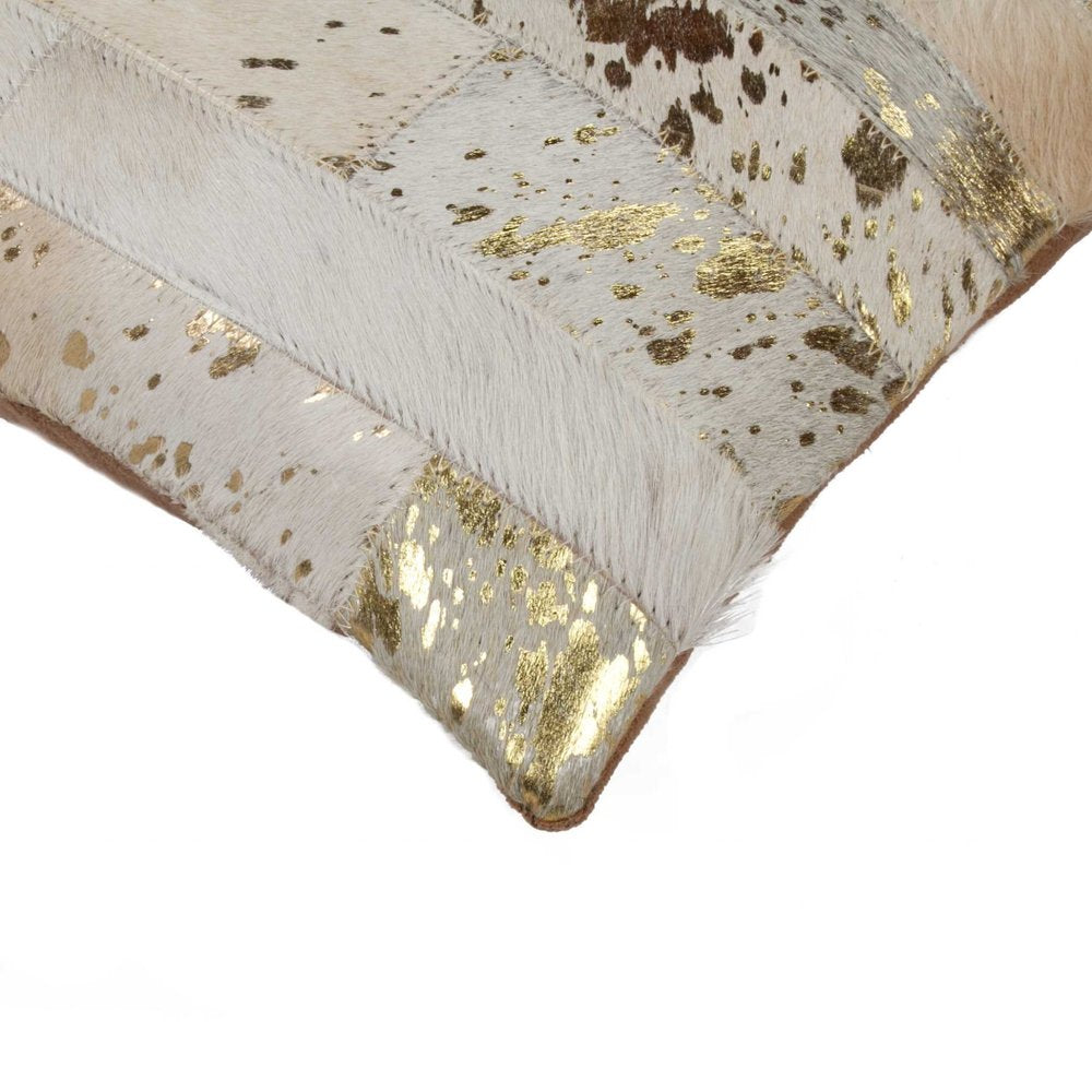 12" X 20" Natural And Gold Cowhide Throw Pillow