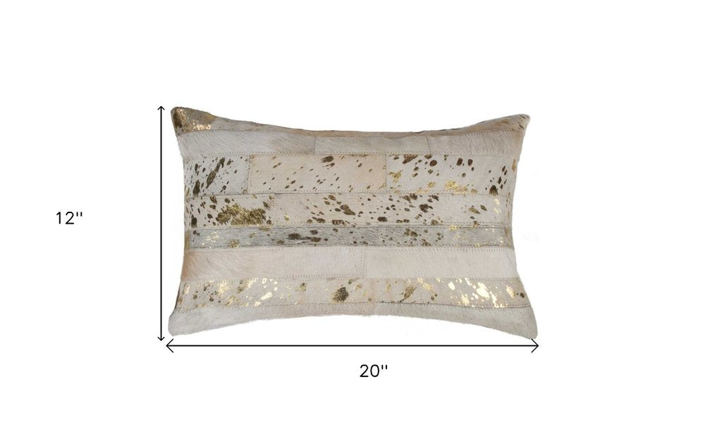 12" X 20" Natural And Gold Cowhide Throw Pillow