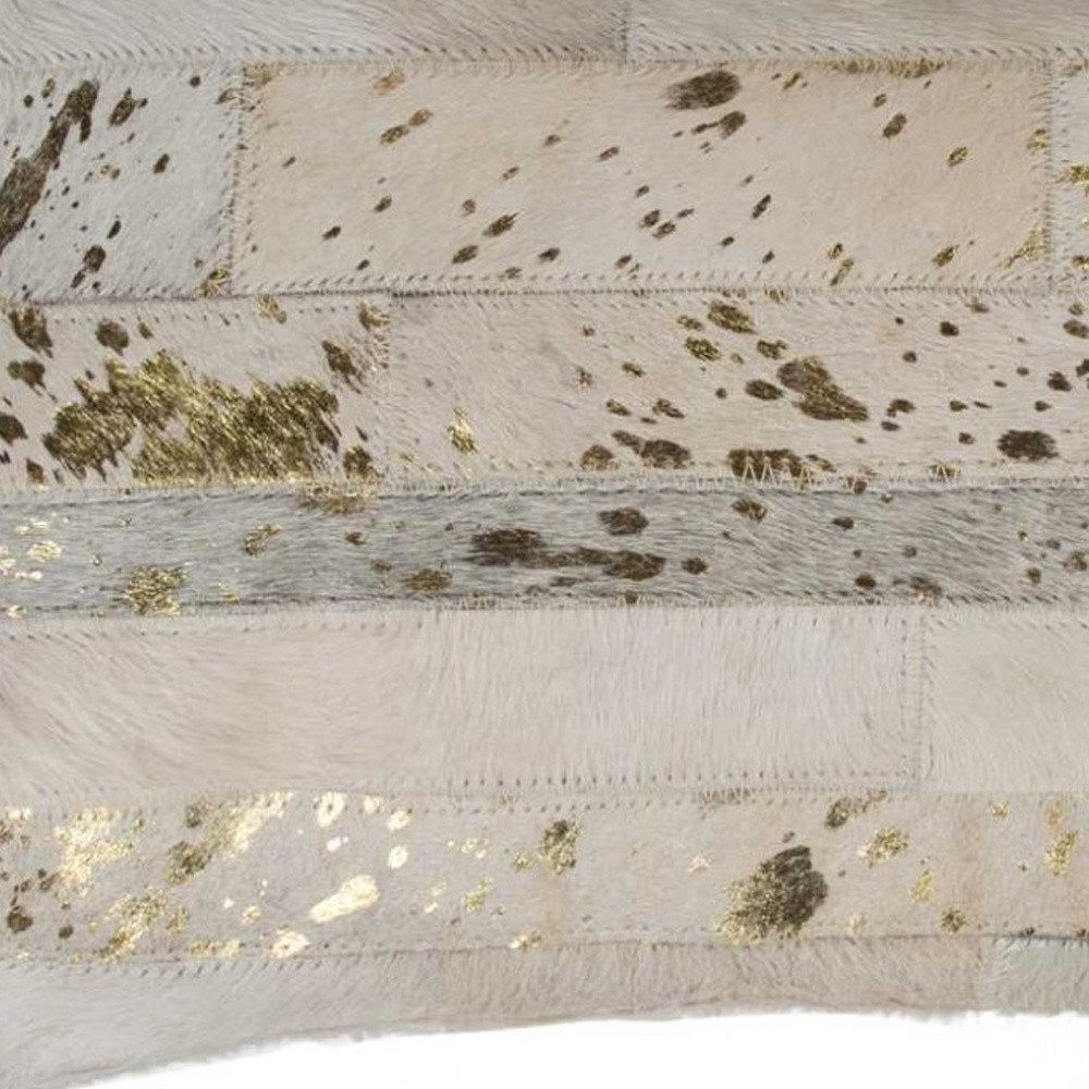 12" X 20" Natural And Gold Cowhide Throw Pillow