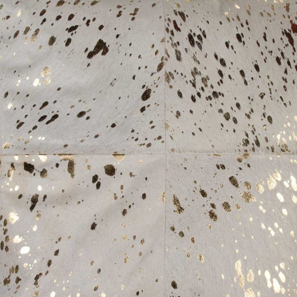 18" Natural And Gold Cowhide Throw Pillow