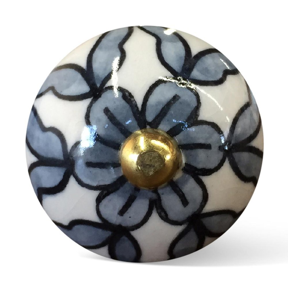 Set of Eight Turquoise And Red Geometric Ceramic Drawer Pull Knobs