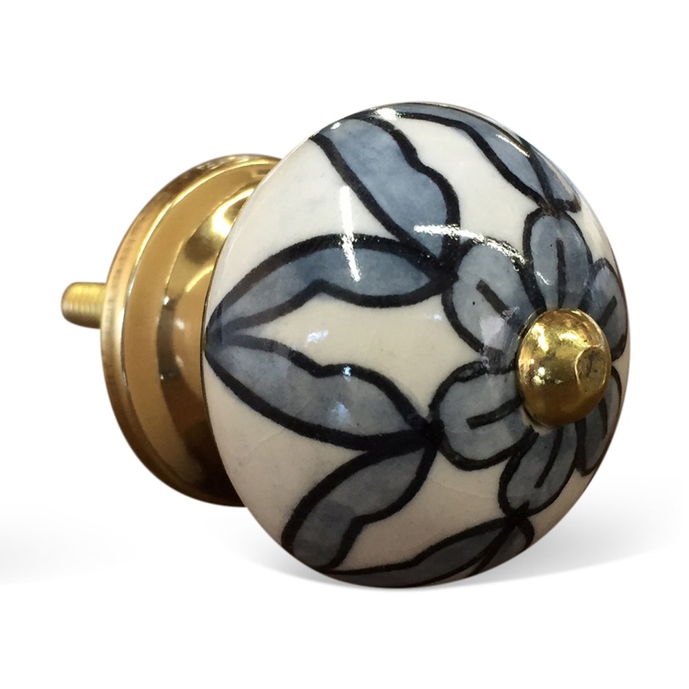 1.5" X 1.5" X 1.5" White Blue Black Handpainted Ceramic Knobs 8 Pack