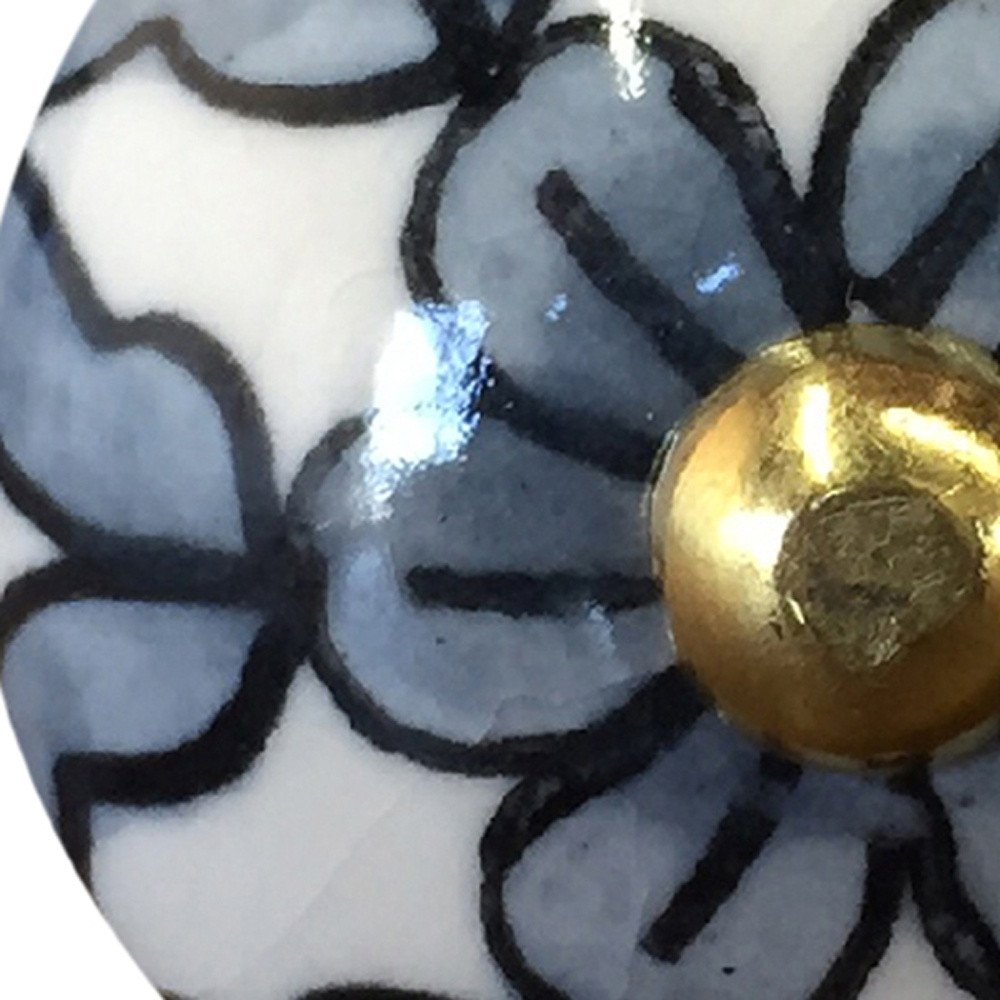 1.5" X 1.5" X 1.5" White Blue Black Handpainted Ceramic Knobs 8 Pack