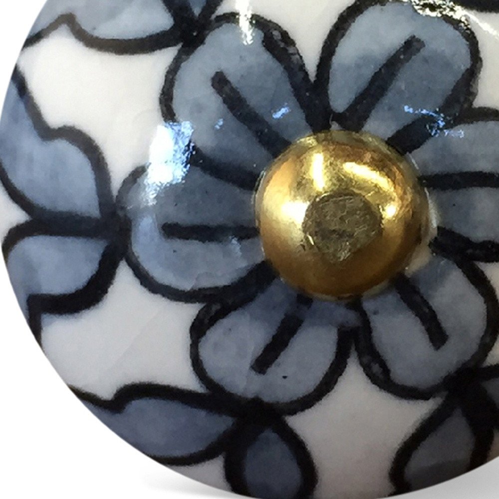 1.5" X 1.5" X 1.5" White Blue Black Handpainted Ceramic Knobs 8 Pack