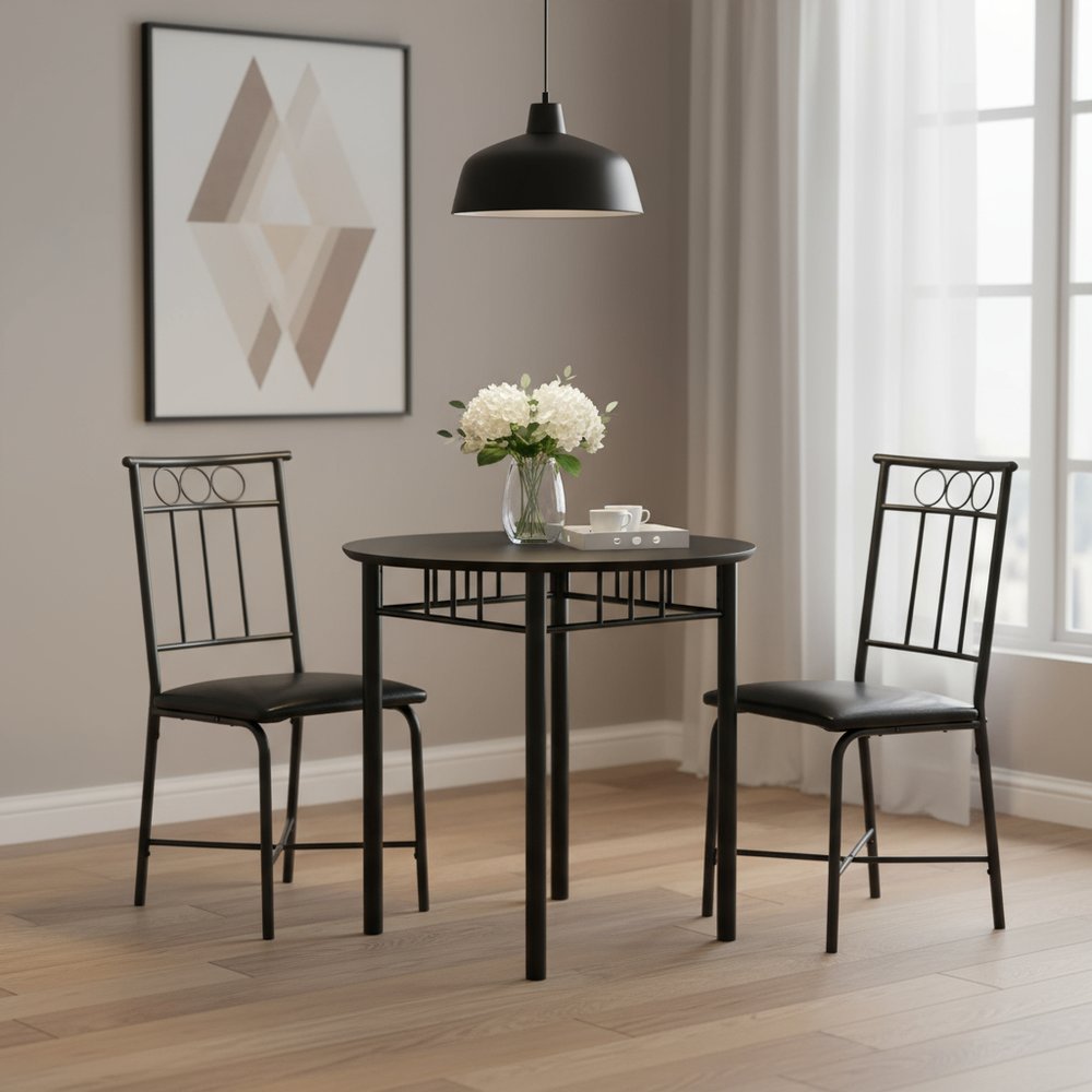 35" Black Leather Look Foam And Metal Three Pieces Dining Set