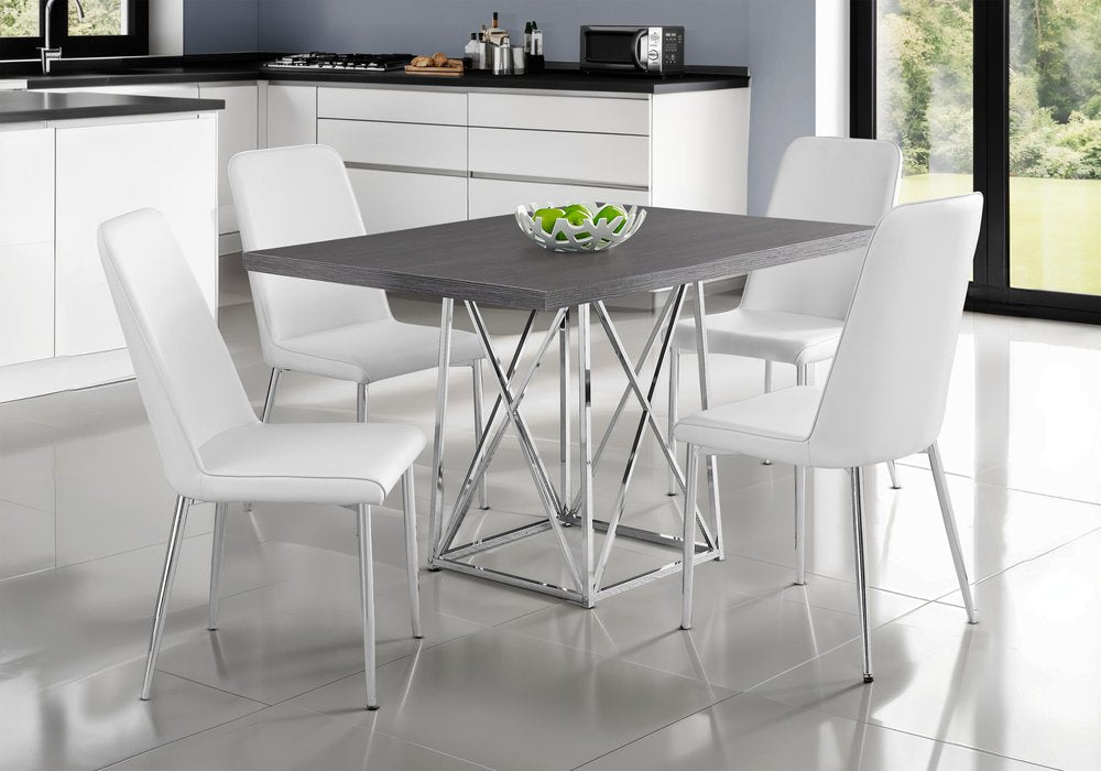 48" Taupe And Silver Metal Dining Table