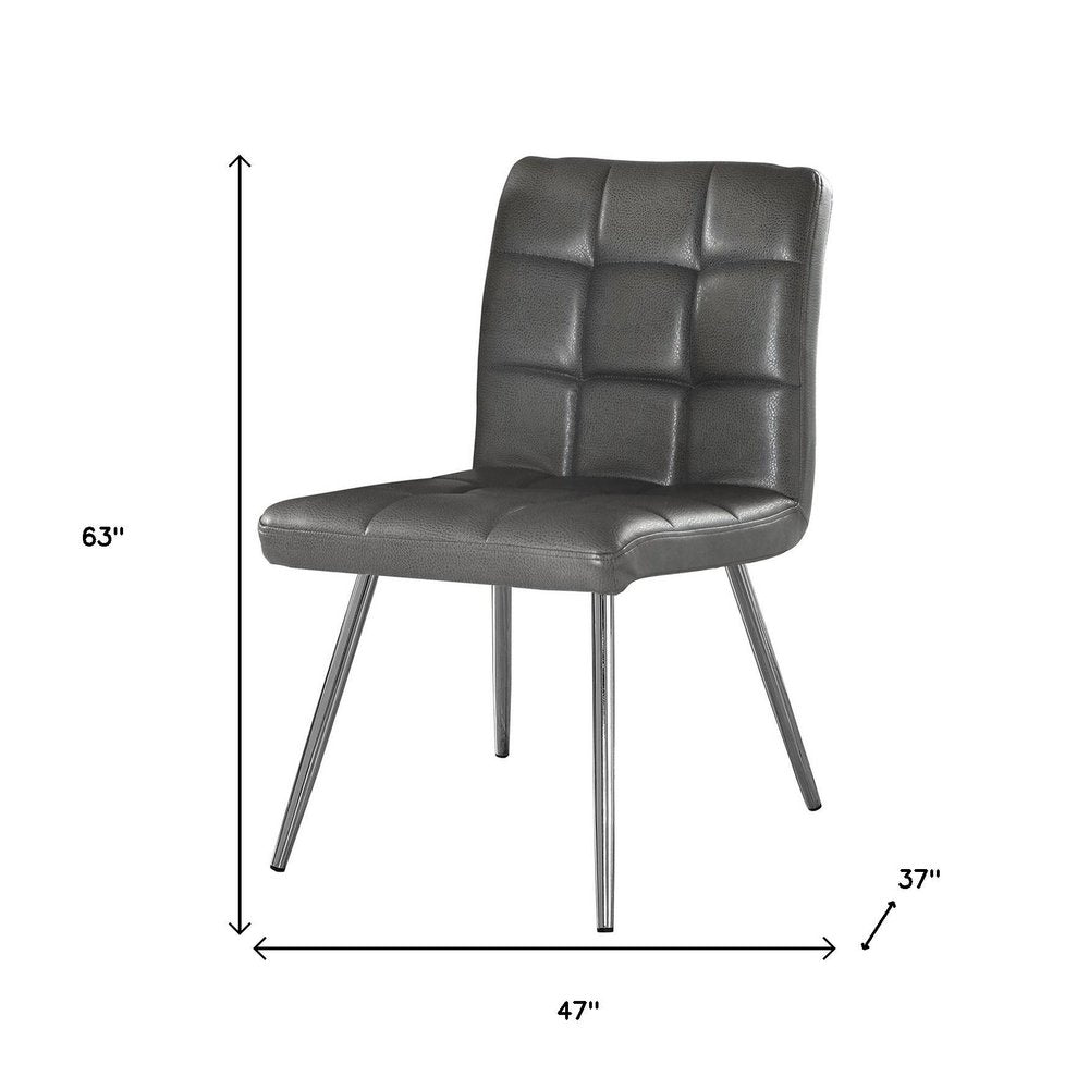Set of Two Tufted Gray And Silver Upholstered Faux Leather Dining Side Chairs