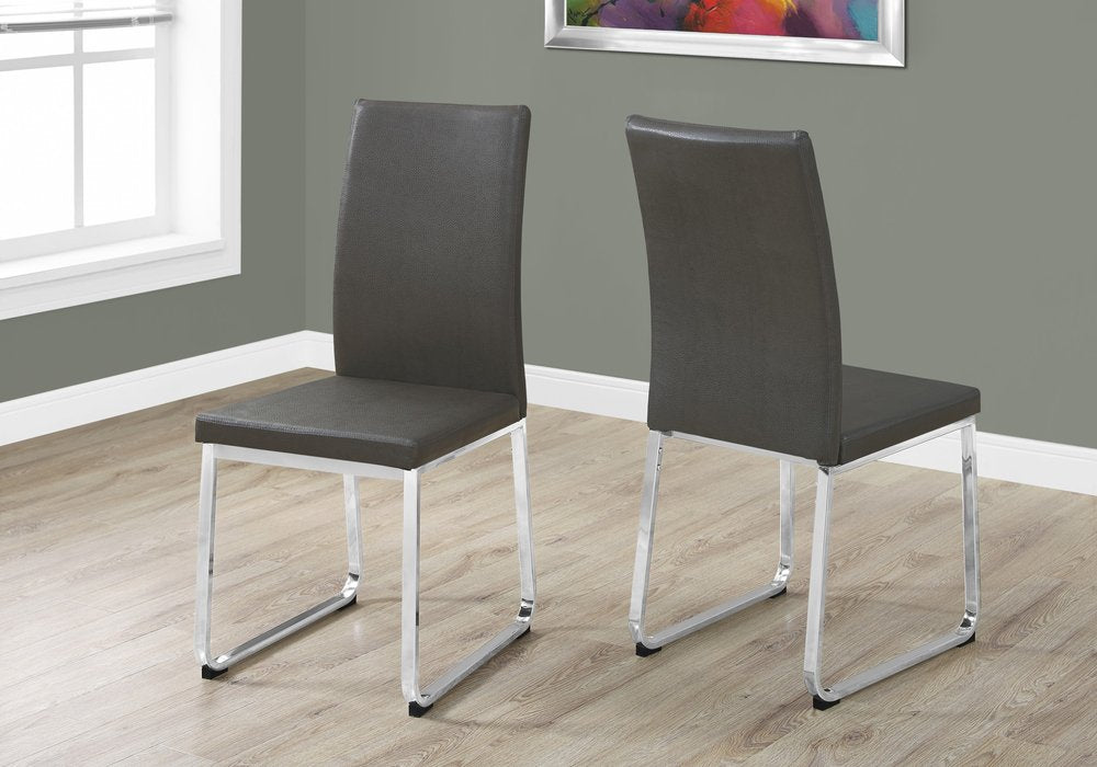 Set of Two Black And Silver Upholstered Faux Leather Dining Side Chairs