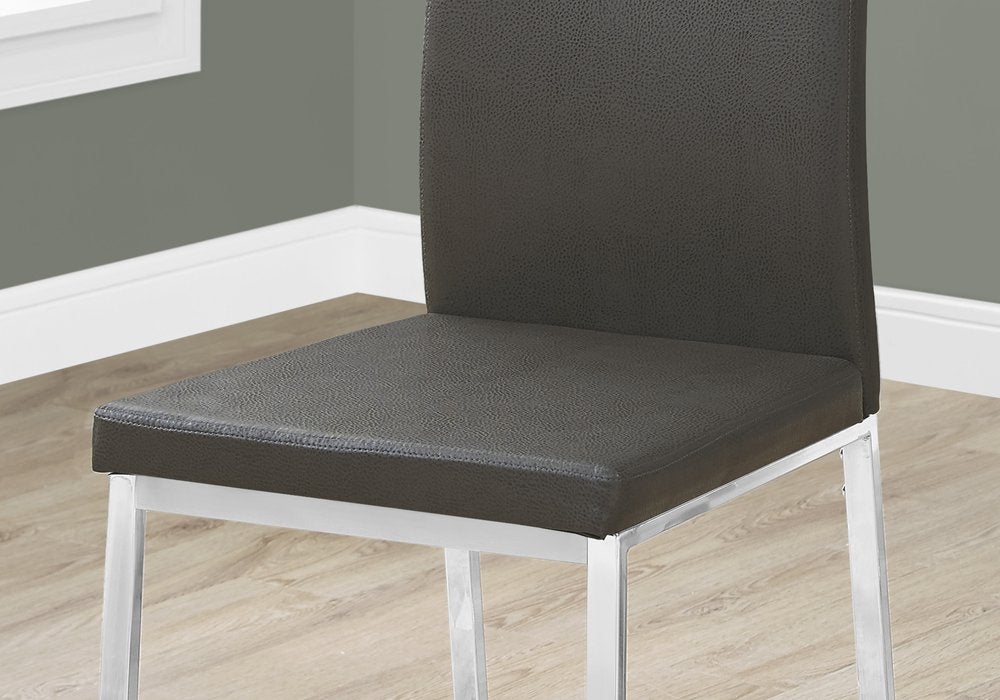 Set of Two Black And Silver Upholstered Faux Leather Dining Side Chairs