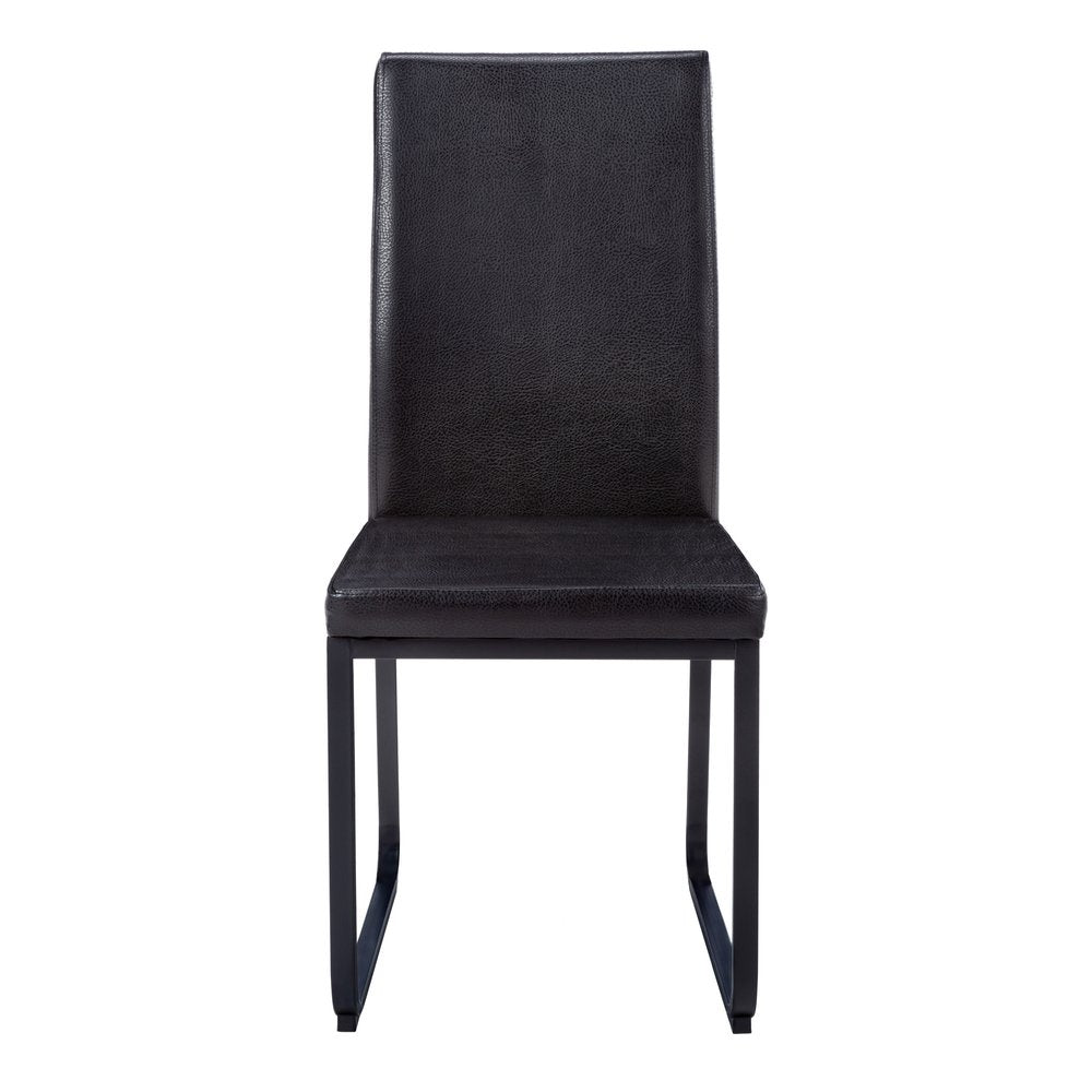 Set of Two Black Upholstered Faux Leather Dining Side Chairs
