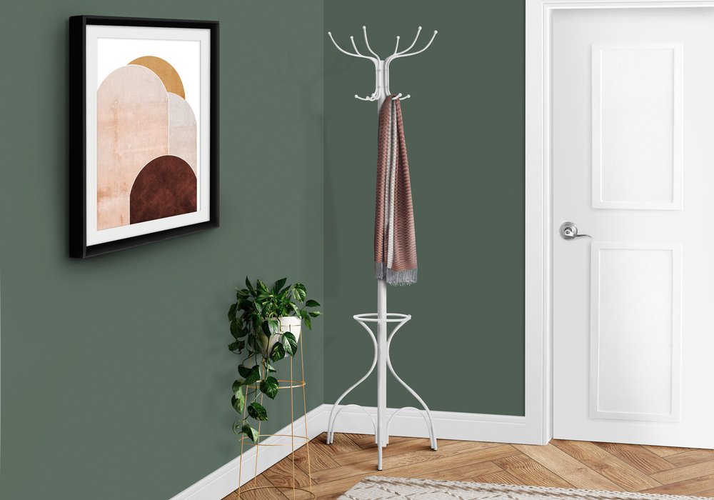 18" X 18" X 70" White Metal Coat Rack