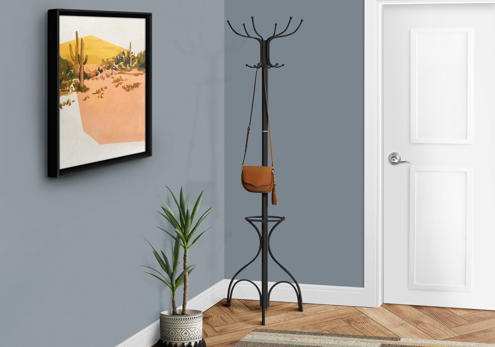 18" X 18" X 70" Black Metal Coat Rack