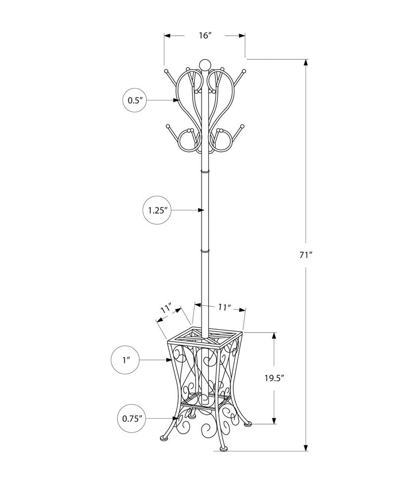 16" X 16" X 71" Black Metal Umbrella Holder Coat Rack