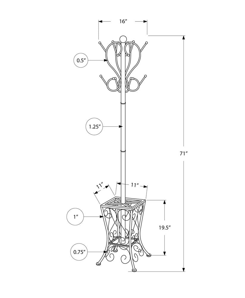 16" X 16" X 71" Black Metal Umbrella Holder Coat Rack