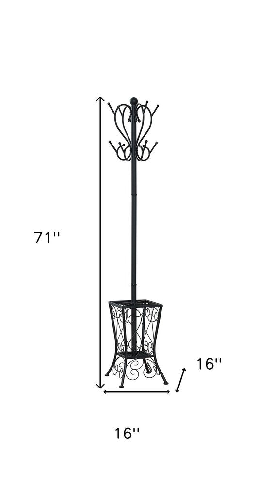 16" X 16" X 71" Black Metal Umbrella Holder Coat Rack