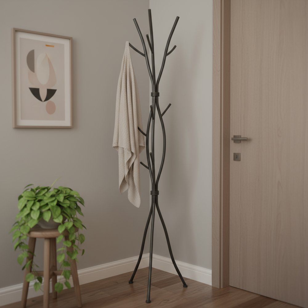 74" Black Metal Modern Tree Branch Coat Rack