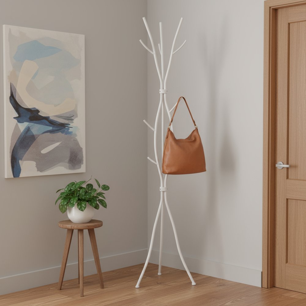 74" White Metal Modern Tree Branch Coat Rack