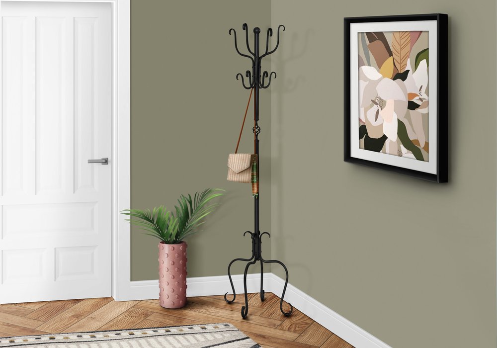21" X 21" X 74" Black Metal Coat Rack