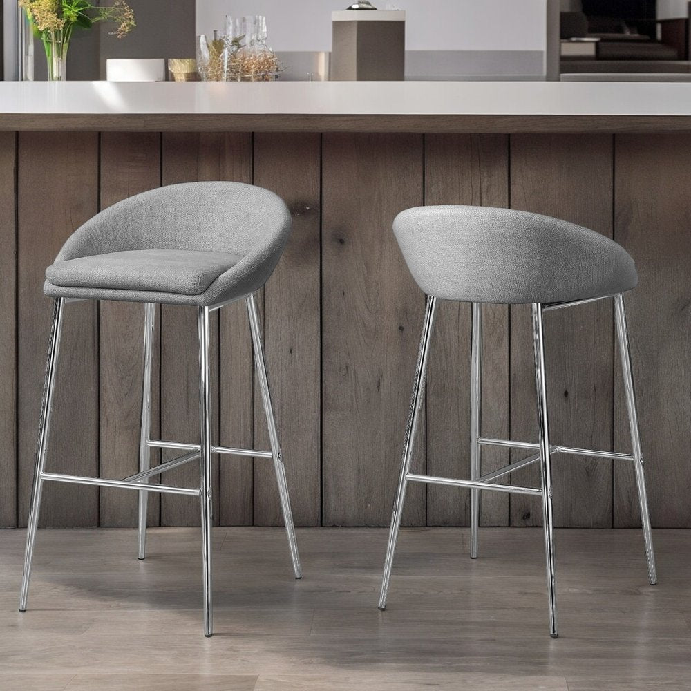 Set of Two 30" Gray and Silver Metal Low Back Bar Chairs
