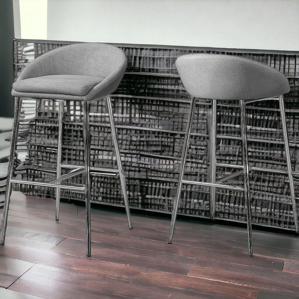 Set of Two 30" Gray and Silver Metal Low Back Bar Chairs