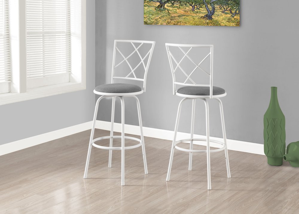 Set of Two 28" Gray and White Metal Bar Chairs