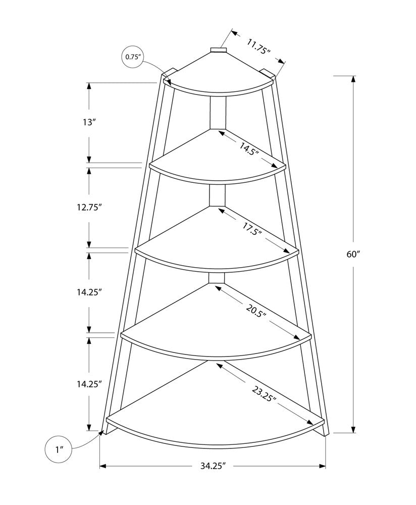 White Wood Four Tier Corner Bookcase