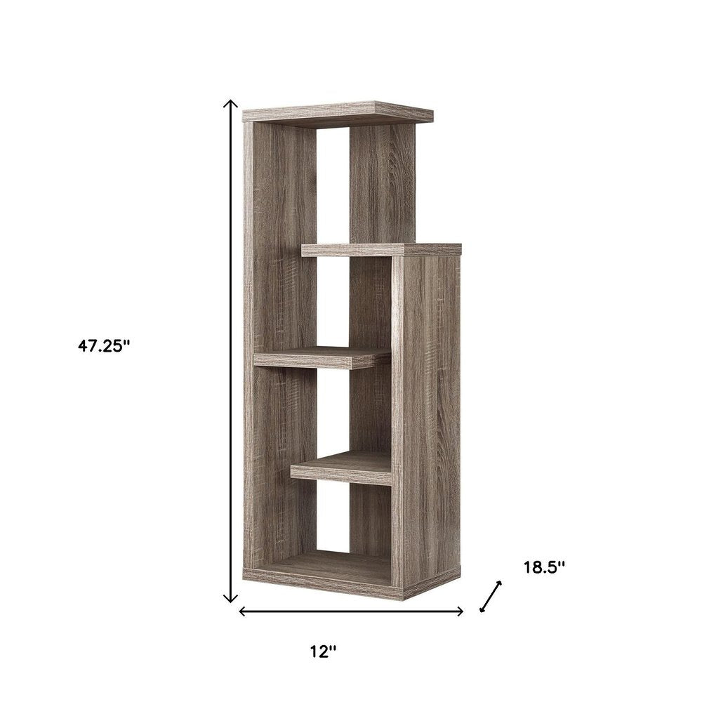 Taupe Wood Five Tier Etagere Bookcase